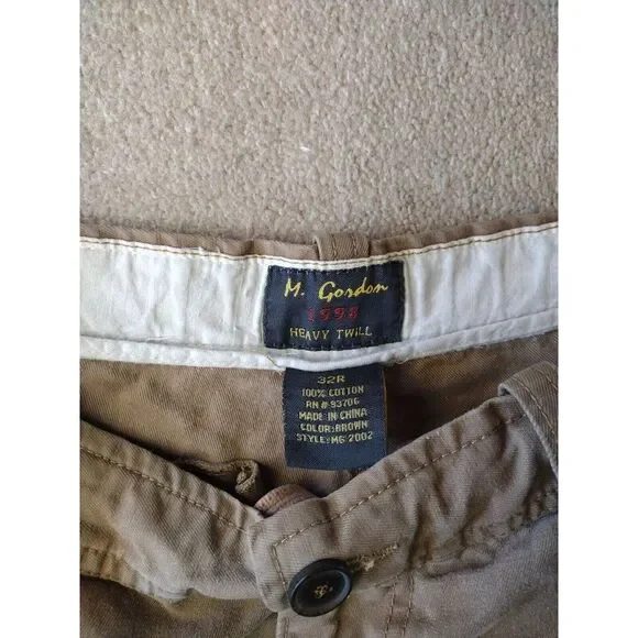 M Gordon Men Cargo Shorts Size 32R Brown Heavy Twill Utility Beach 9.5 Inseam - Picture 2 of 7